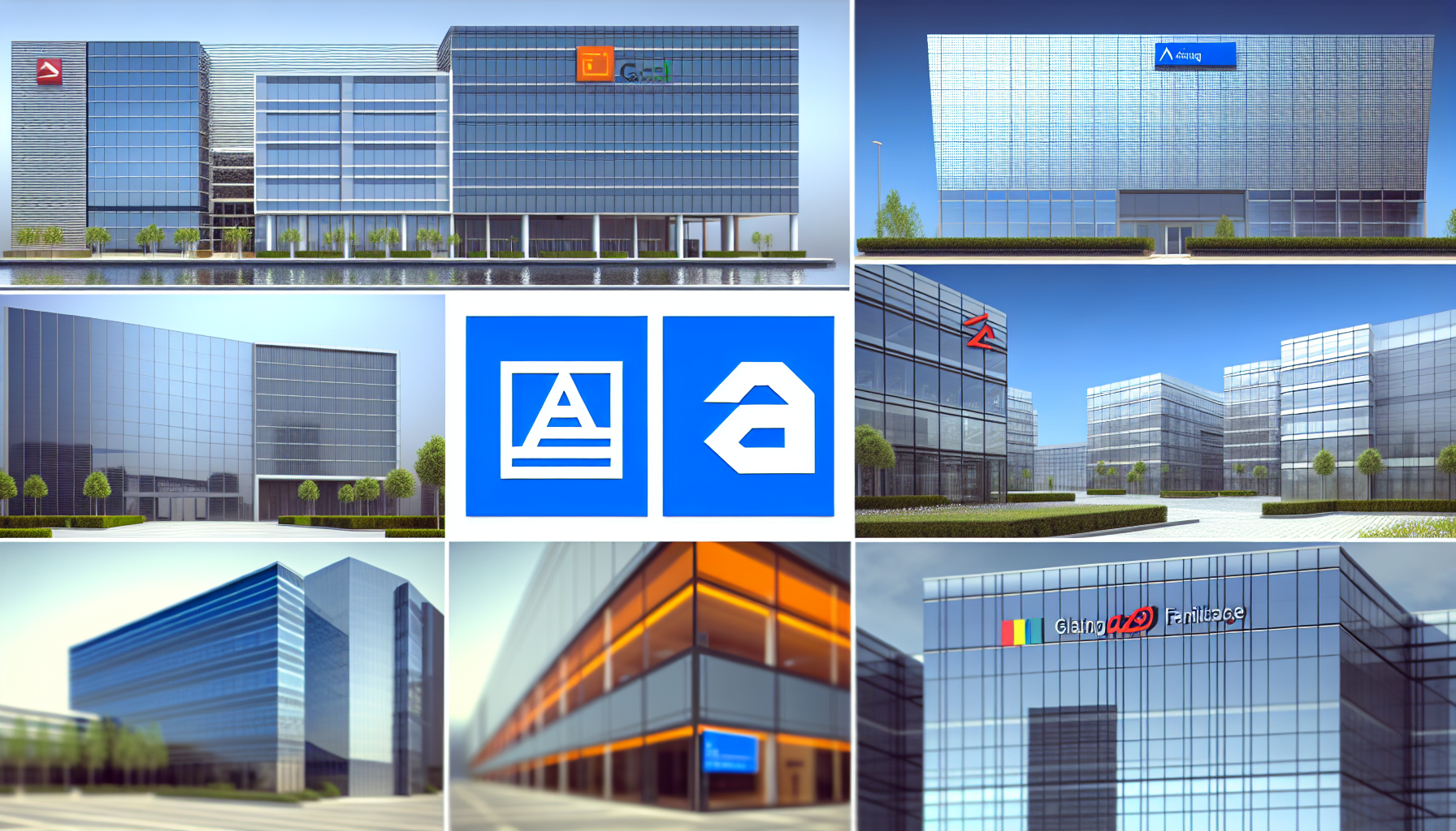 生成AI業界主要企業のロゴとオフィス風景
